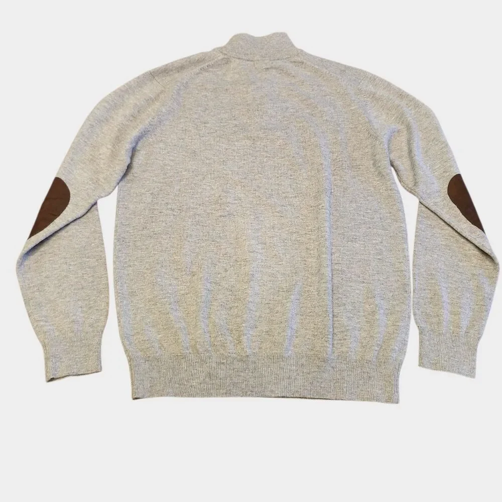 Spada‎ Roma Italian Mens XL Gray 1/4 Zip Wool Cashmere Blend Sweater Elbow Patch